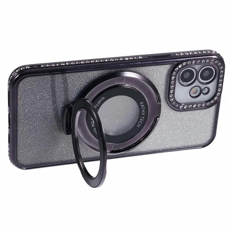 For iPhone 11 Cell Phone Case Gradient TPU Cover with Kickstand  /  Rhinestone - Black