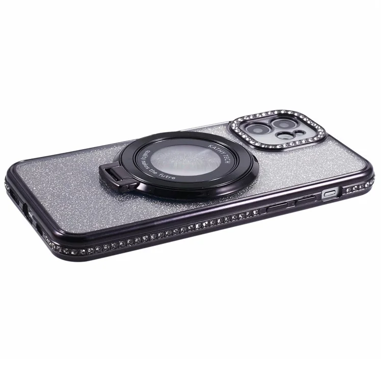 For iPhone 11 Cell Phone Case Gradient TPU Cover with Kickstand  /  Rhinestone - Black