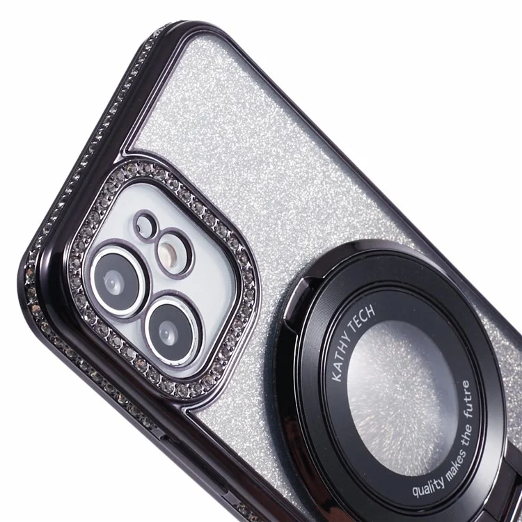 For iPhone 11 Cell Phone Case Gradient TPU Cover with Kickstand  /  Rhinestone - Black