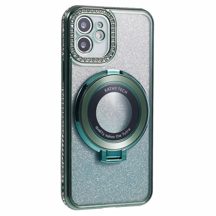 For iPhone 11 Cell Phone Case Gradient TPU Cover with Kickstand  /  Rhinestone - Midnight Green