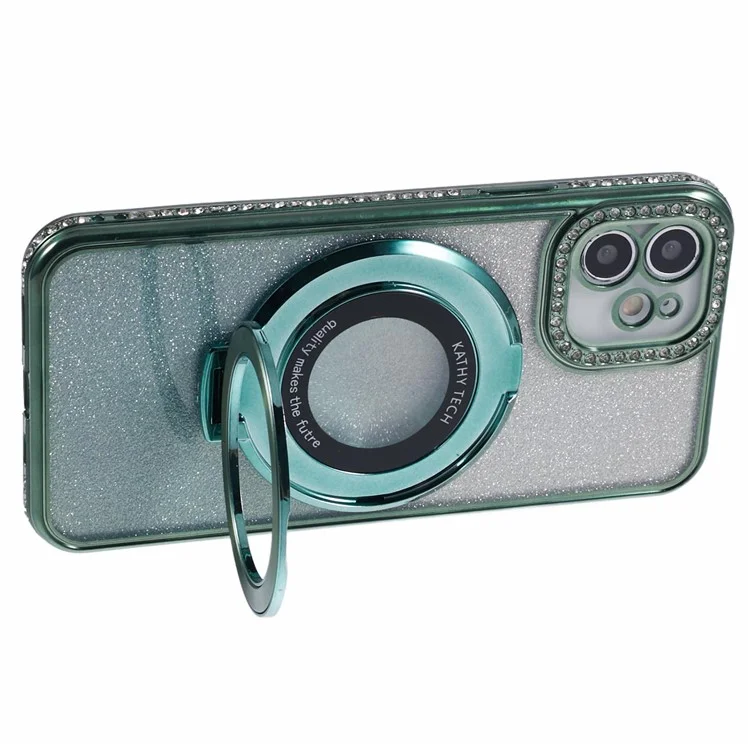 For iPhone 11 Cell Phone Case Gradient TPU Cover with Kickstand  /  Rhinestone - Midnight Green