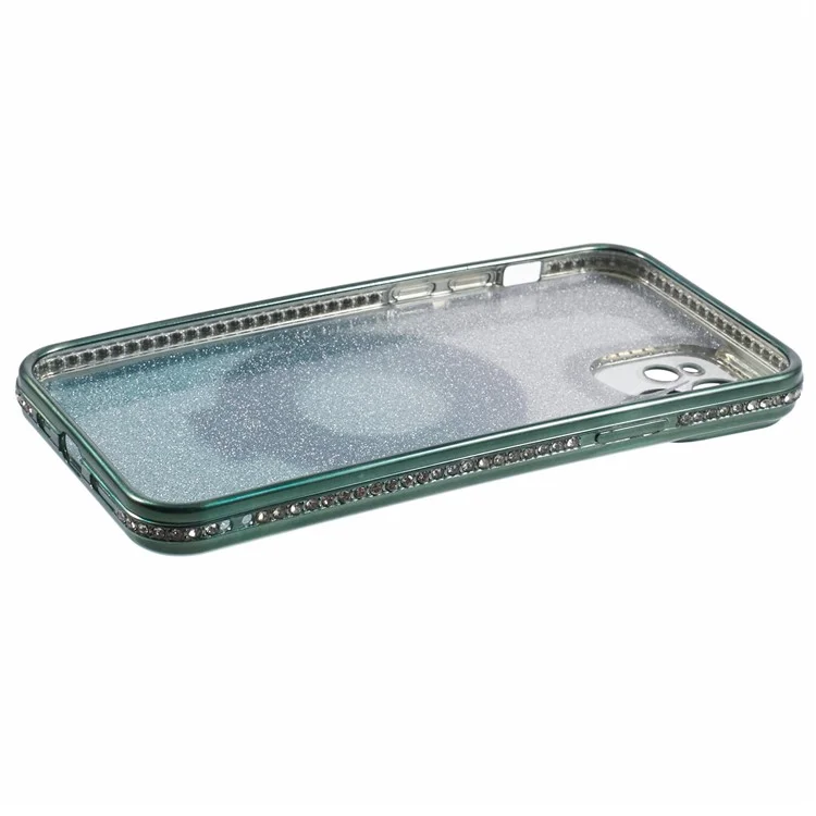 For iPhone 11 Cell Phone Case Gradient TPU Cover with Kickstand  /  Rhinestone - Midnight Green