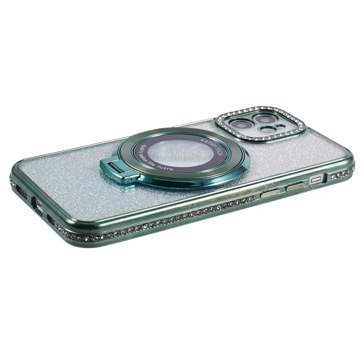 For iPhone 11 Cell Phone Case Gradient TPU Cover with Kickstand  /  Rhinestone - Midnight Green