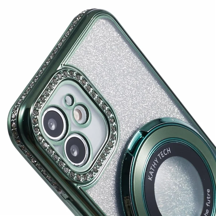 For iPhone 11 Cell Phone Case Gradient TPU Cover with Kickstand  /  Rhinestone - Midnight Green