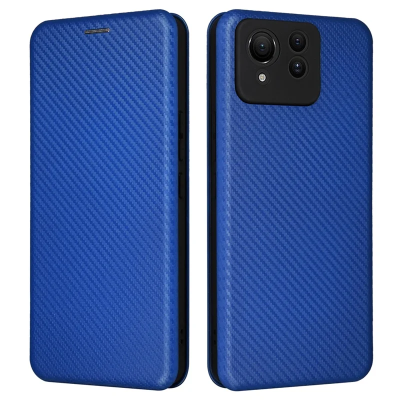 For Asus Zenfone 11 Ultra 5G Leather Case Carbon Fiber Texture Stand Magnetic Phone Cover - Blue