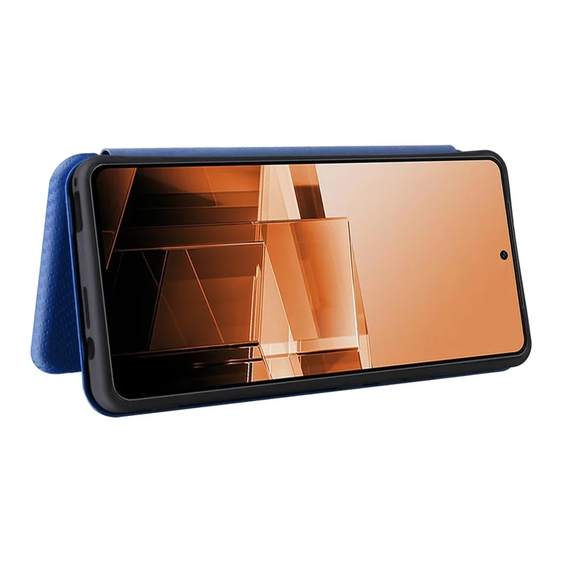 For Asus Zenfone 11 Ultra 5G Leather Case Carbon Fiber Texture Stand Magnetic Phone Cover - Blue