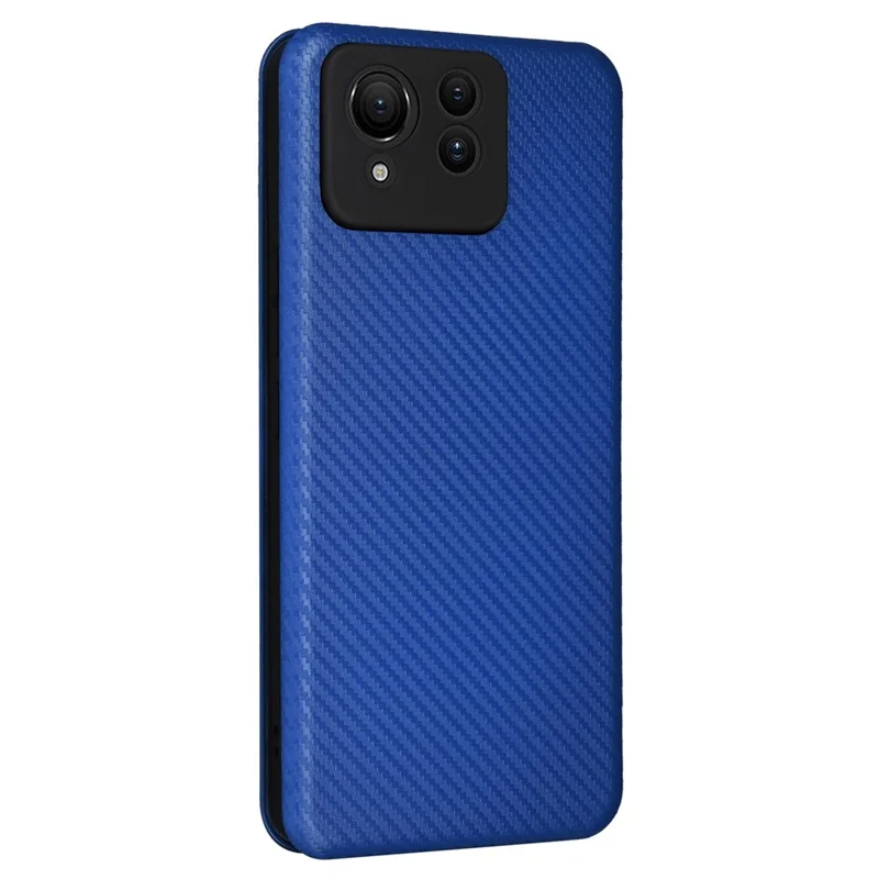 For Asus Zenfone 11 Ultra 5G Leather Case Carbon Fiber Texture Stand Magnetic Phone Cover - Blue