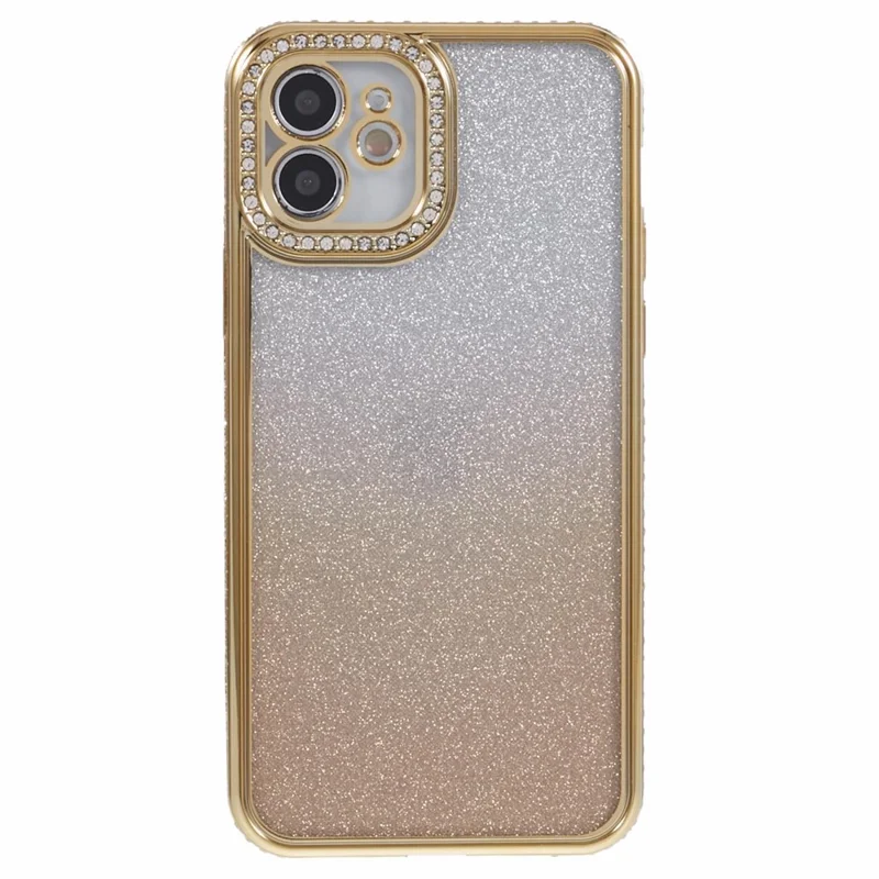 Voor iPhone 12 Hoesje Krasvrij TPU Strass Decor Gradiënt Telefoonhoes - Goud