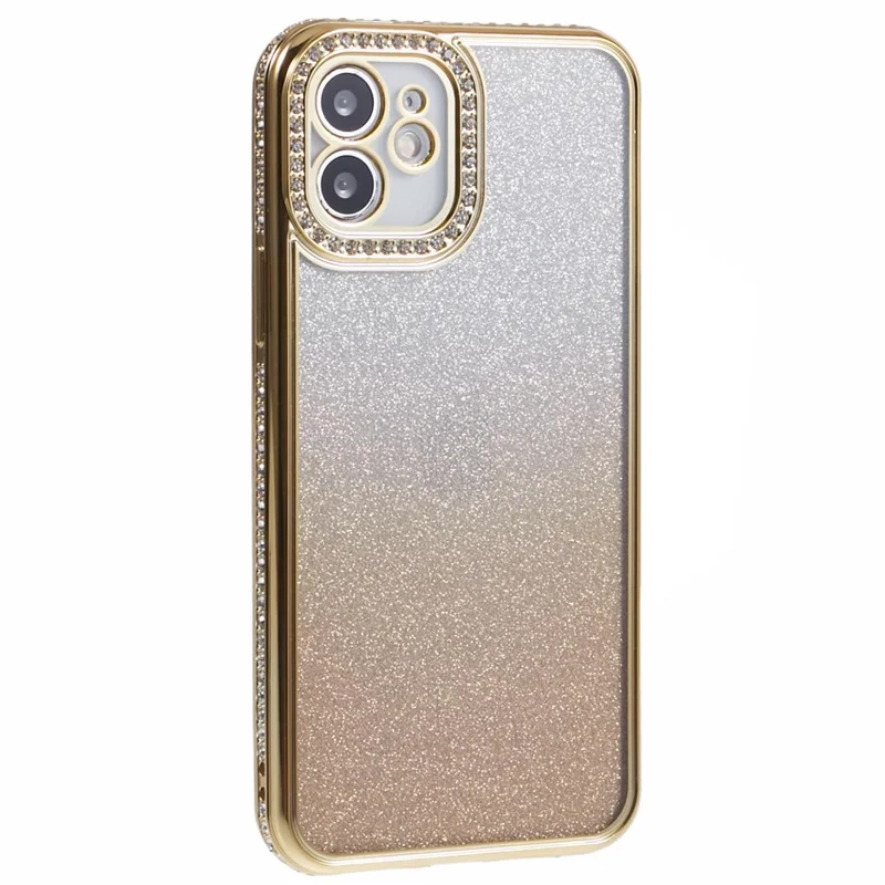 Voor iPhone 12 Hoesje Krasvrij TPU Strass Decor Gradiënt Telefoonhoes - Goud