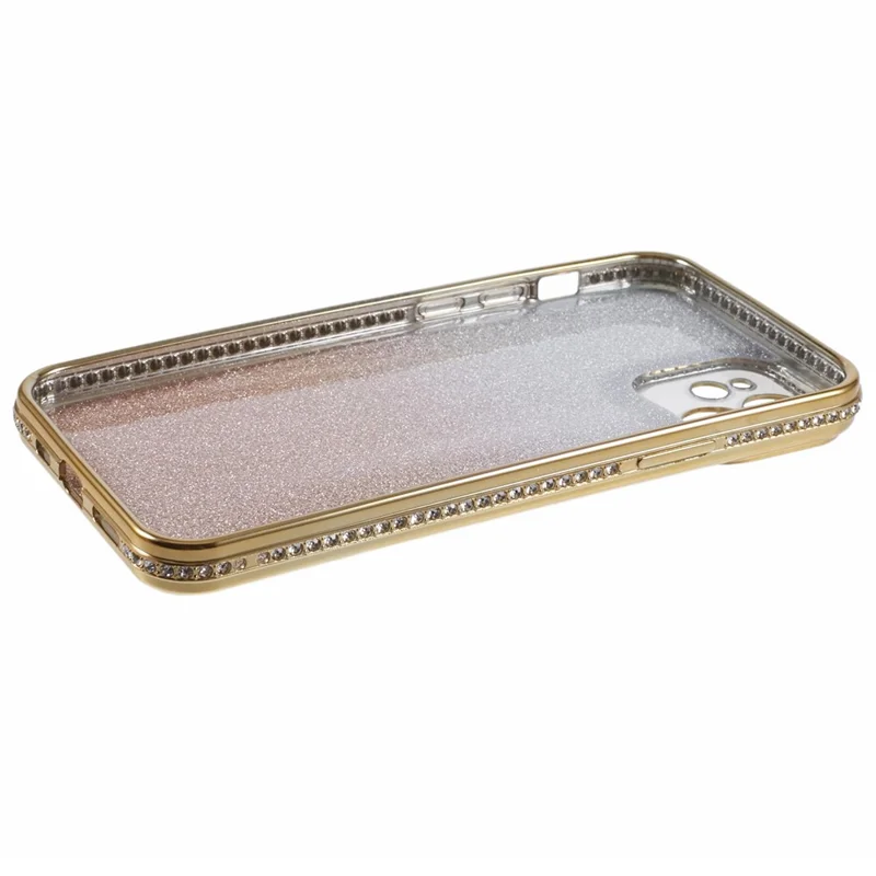 Voor iPhone 12 Hoesje Krasvrij TPU Strass Decor Gradiënt Telefoonhoes - Goud