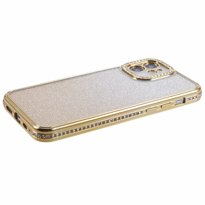 Voor iPhone 12 Hoesje Krasvrij TPU Strass Decor Gradiënt Telefoonhoes - Goud
