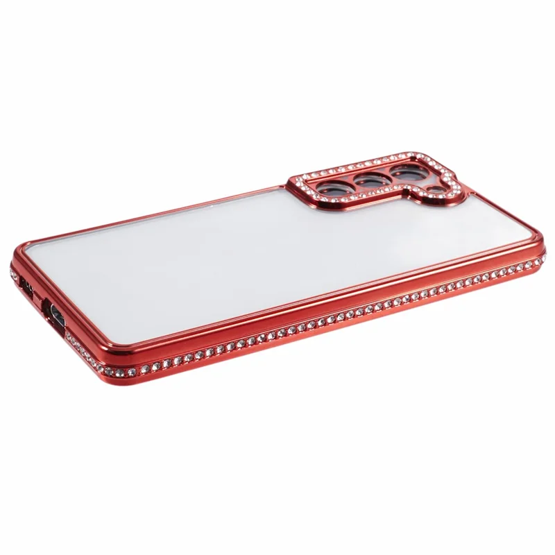 For Samsung Galaxy S22+ 5G Cell Phone Case Rhinestones Decor Soft TPU Shell - Red