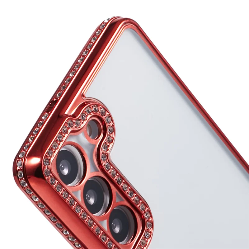 For Samsung Galaxy S22+ 5G Cell Phone Case Rhinestones Decor Soft TPU Shell - Red
