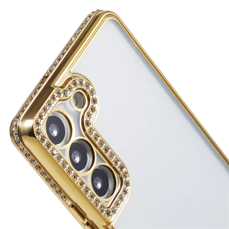 For Samsung Galaxy S22+ 5G Cell Phone Case Rhinestones Decor Soft TPU Shell - Gold