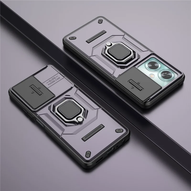 For Oppo A79 5G / A2 5G Case Camera Protection PC+TPU Phone Cover with Ring Kickstand - Purple