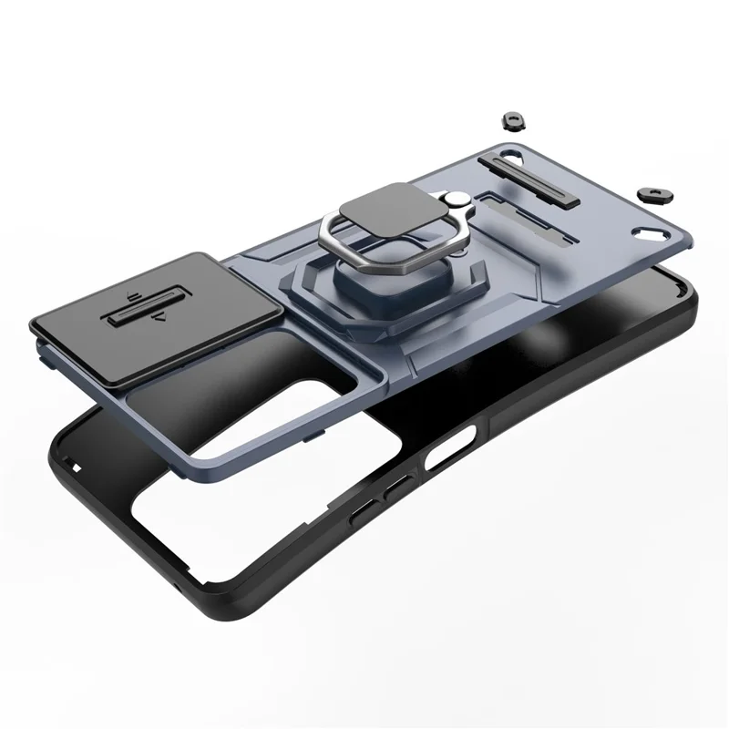 For Oppo A79 5G / A2 5G Case Camera Protection PC+TPU Phone Cover with Ring Kickstand - Purple