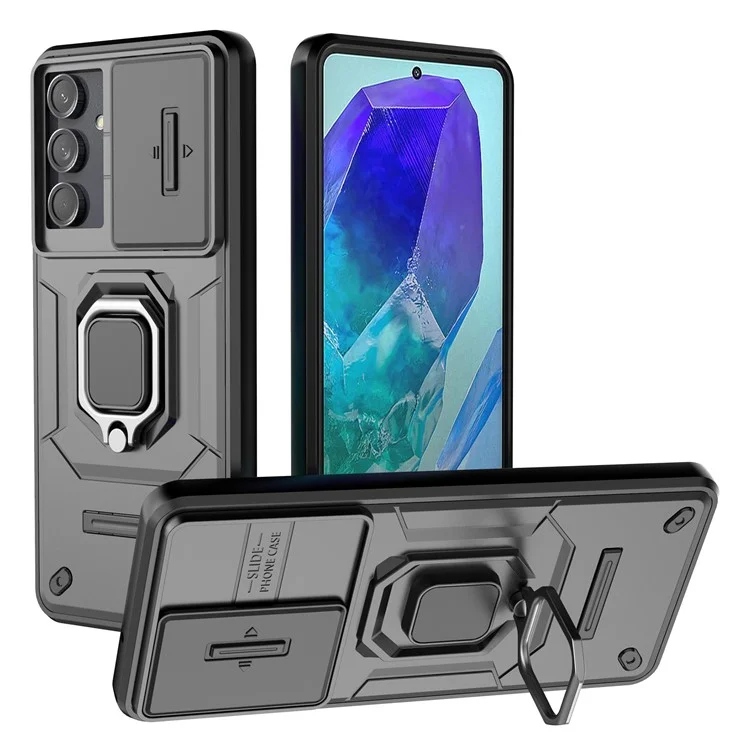 Para el Samsung Galaxy M55 5G / C55 5G / F55 5G Funda Carcasa PC + TPU Protector de Teléfono con Tapa de Cámara Deslizable - Negro