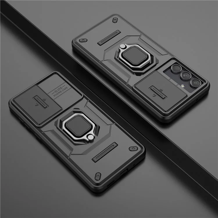 Para el Samsung Galaxy M55 5G / C55 5G / F55 5G Funda Carcasa PC + TPU Protector de Teléfono con Tapa de Cámara Deslizable - Negro