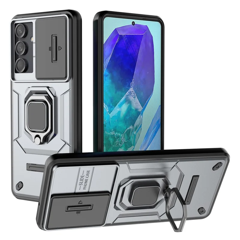 For Samsung Galaxy M55 5G / C55 5G / F55 5G Case PC+TPU Phone Protector with Slide Camera Cover - Grey