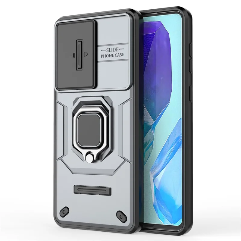 For Samsung Galaxy M55 5G / C55 5G / F55 5G Case PC+TPU Phone Protector with Slide Camera Cover - Grey