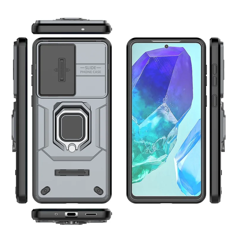 For Samsung Galaxy M55 5G / C55 5G / F55 5G Case PC+TPU Phone Protector with Slide Camera Cover - Grey