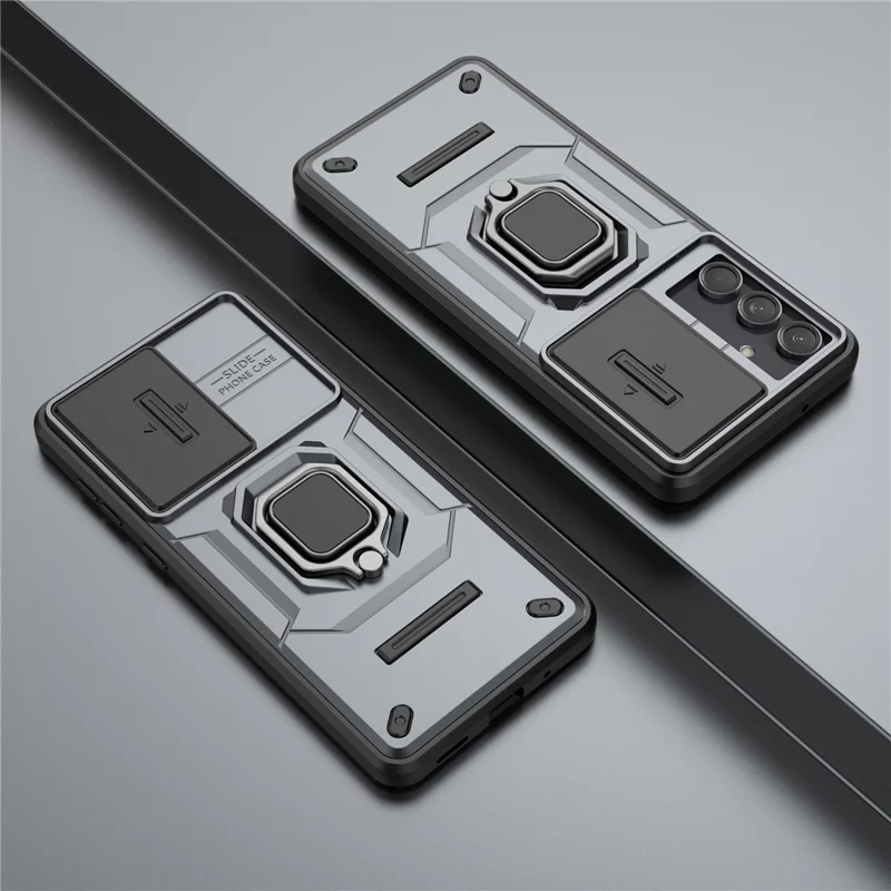 For Samsung Galaxy M55 5G / C55 5G / F55 5G Case PC+TPU Phone Protector with Slide Camera Cover - Grey