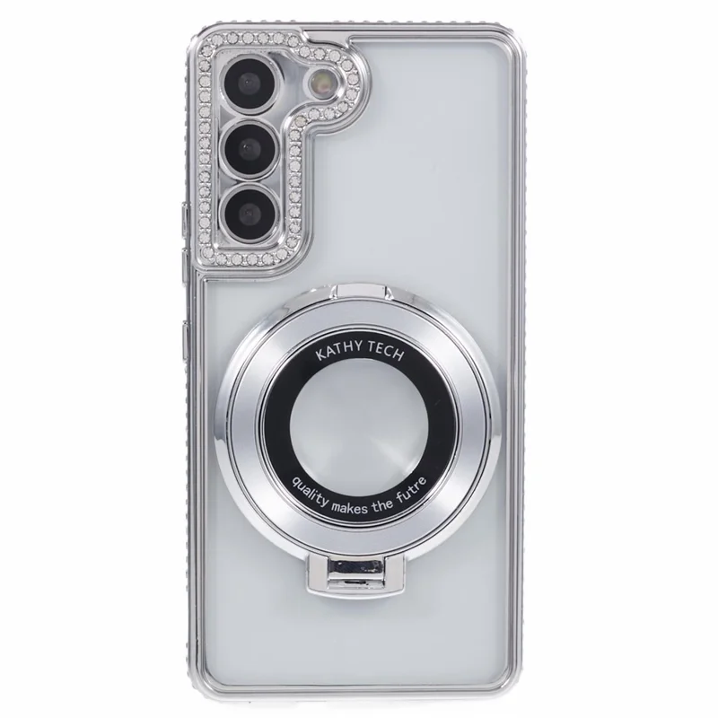 For Samsung Galaxy S22+ 5G Case Kickstand Soft TPU Back Cover Rhinestone Decor - Silver