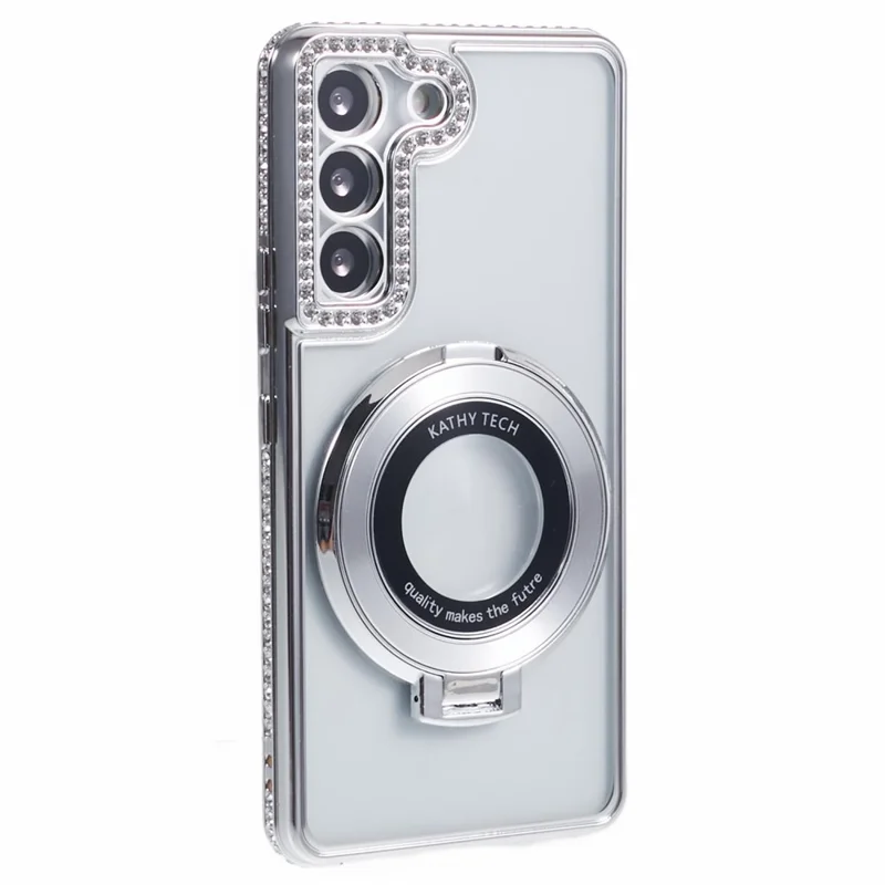 For Samsung Galaxy S22+ 5G Case Kickstand Soft TPU Back Cover Rhinestone Decor - Silver