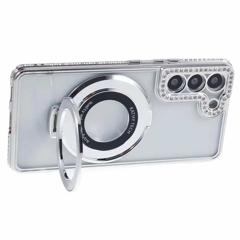 For Samsung Galaxy S22+ 5G Case Kickstand Soft TPU Back Cover Rhinestone Decor - Silver