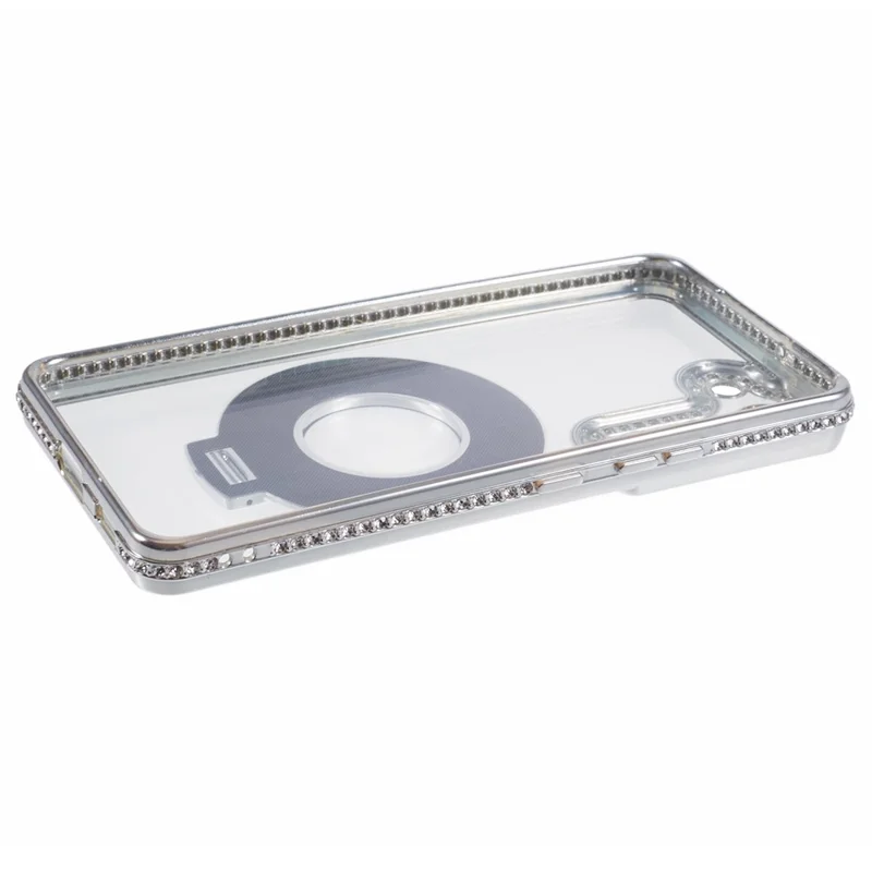 For Samsung Galaxy S22+ 5G Case Kickstand Soft TPU Back Cover Rhinestone Decor - Silver