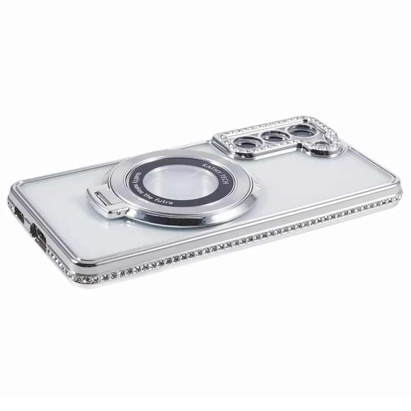 For Samsung Galaxy S22+ 5G Case Kickstand Soft TPU Back Cover Rhinestone Decor - Silver