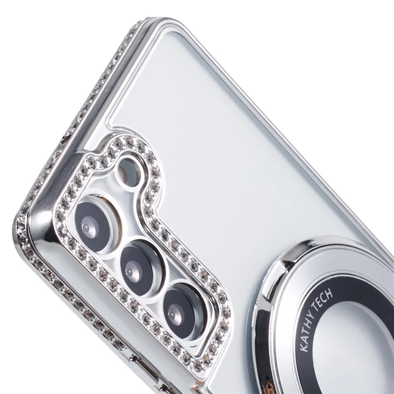 For Samsung Galaxy S22+ 5G Case Kickstand Soft TPU Back Cover Rhinestone Decor - Silver