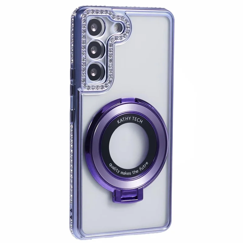 For Samsung Galaxy S22+ 5G Case Kickstand Soft TPU Back Cover Rhinestone Decor - Dark Purple