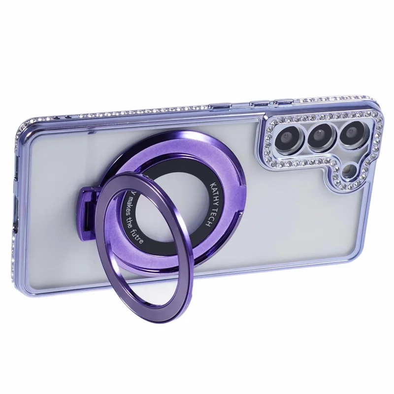 For Samsung Galaxy S22+ 5G Case Kickstand Soft TPU Back Cover Rhinestone Decor - Dark Purple