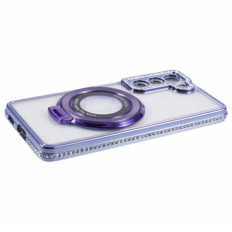 For Samsung Galaxy S22+ 5G Case Kickstand Soft TPU Back Cover Rhinestone Decor - Dark Purple