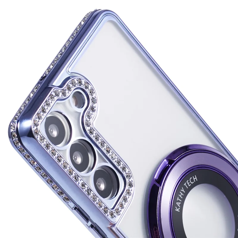 For Samsung Galaxy S22+ 5G Case Kickstand Soft TPU Back Cover Rhinestone Decor - Dark Purple