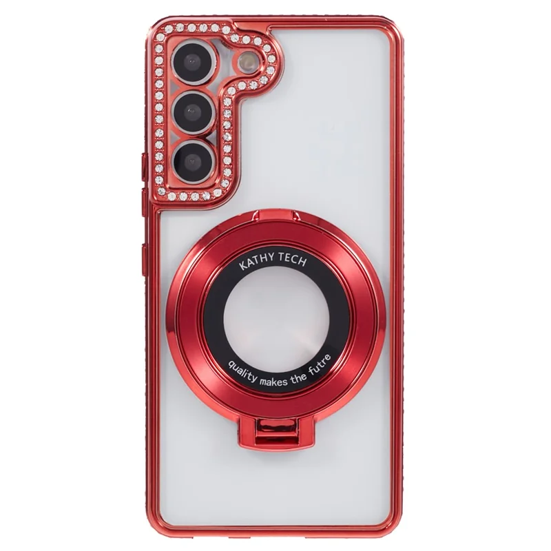 For Samsung Galaxy S22+ 5G Case Kickstand Soft TPU Back Cover Rhinestone Decor - Red