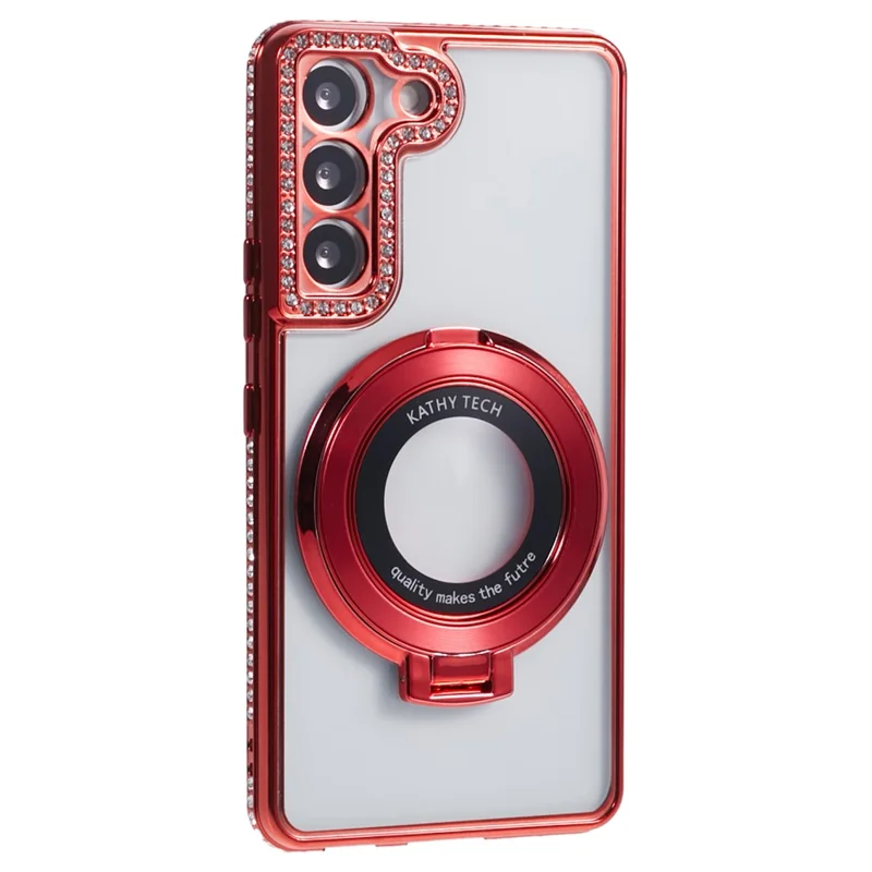 For Samsung Galaxy S22+ 5G Case Kickstand Soft TPU Back Cover Rhinestone Decor - Red