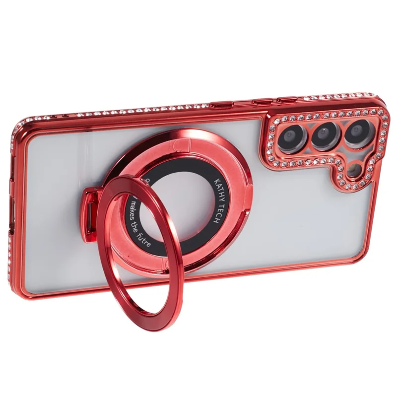 For Samsung Galaxy S22+ 5G Case Kickstand Soft TPU Back Cover Rhinestone Decor - Red