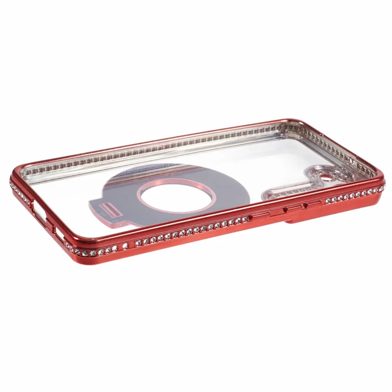 For Samsung Galaxy S22+ 5G Case Kickstand Soft TPU Back Cover Rhinestone Decor - Red