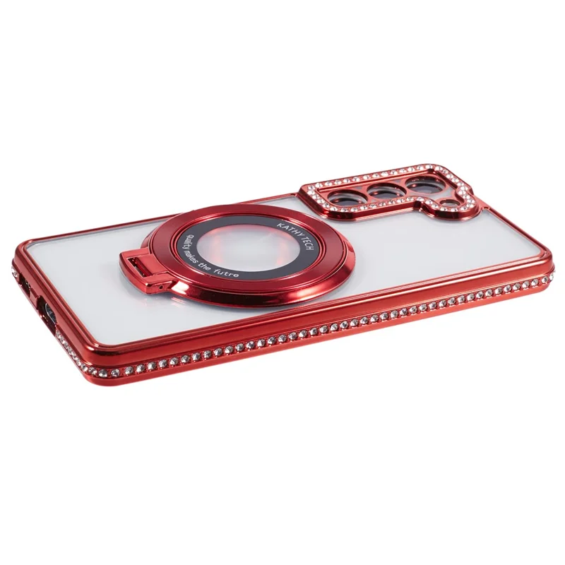 For Samsung Galaxy S22+ 5G Case Kickstand Soft TPU Back Cover Rhinestone Decor - Red