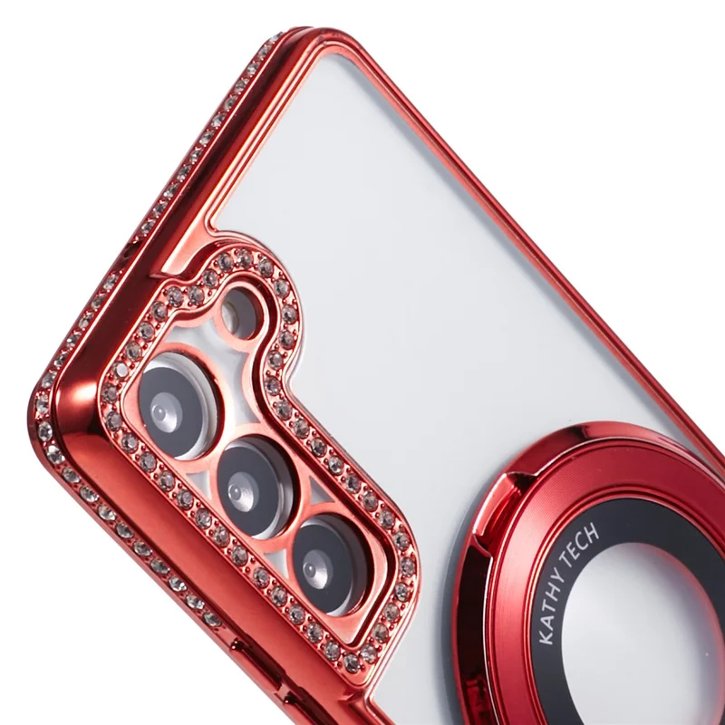 For Samsung Galaxy S22+ 5G Case Kickstand Soft TPU Back Cover Rhinestone Decor - Red