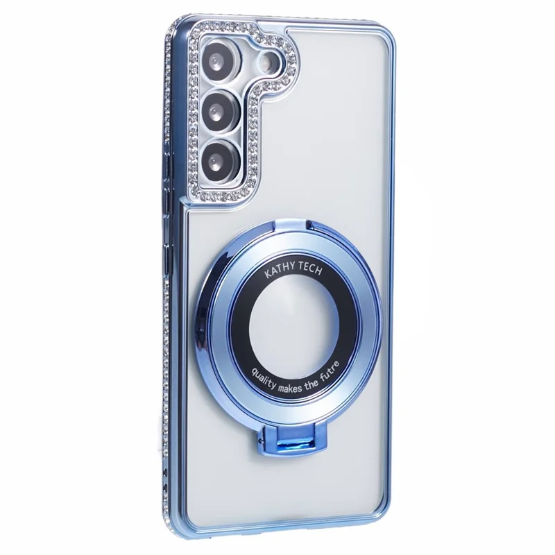For Samsung Galaxy S22+ 5G Case Kickstand Soft TPU Back Cover Rhinestone Decor - Blue