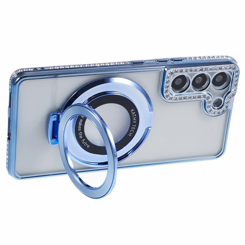 For Samsung Galaxy S22+ 5G Case Kickstand Soft TPU Back Cover Rhinestone Decor - Blue