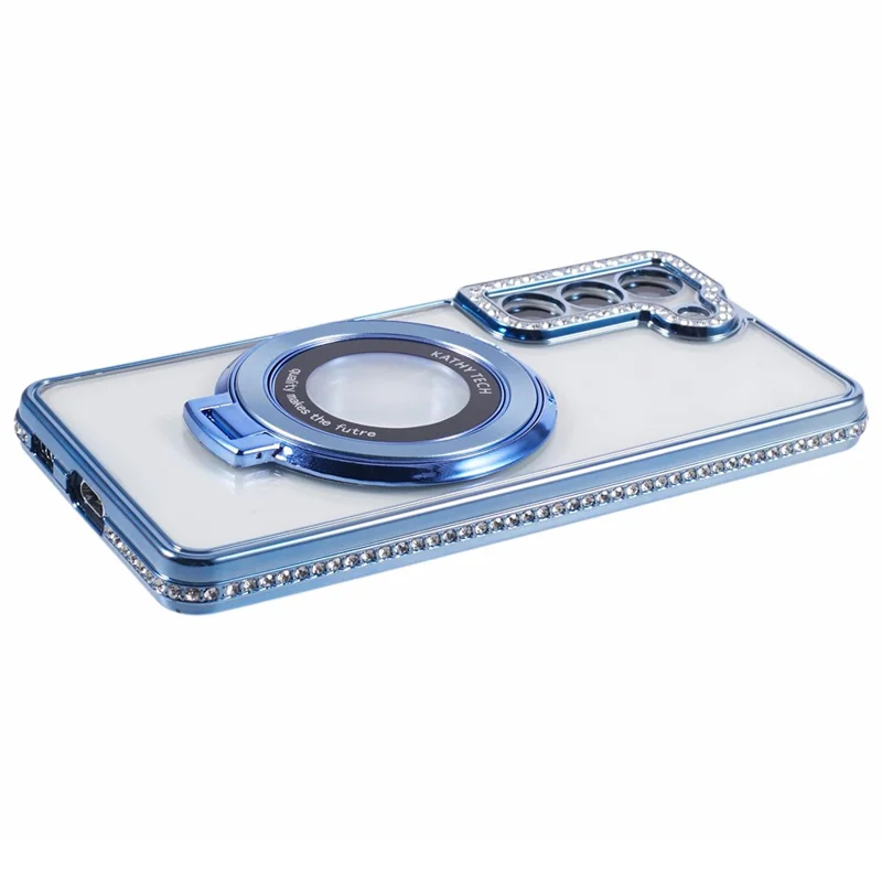 For Samsung Galaxy S22+ 5G Case Kickstand Soft TPU Back Cover Rhinestone Decor - Blue