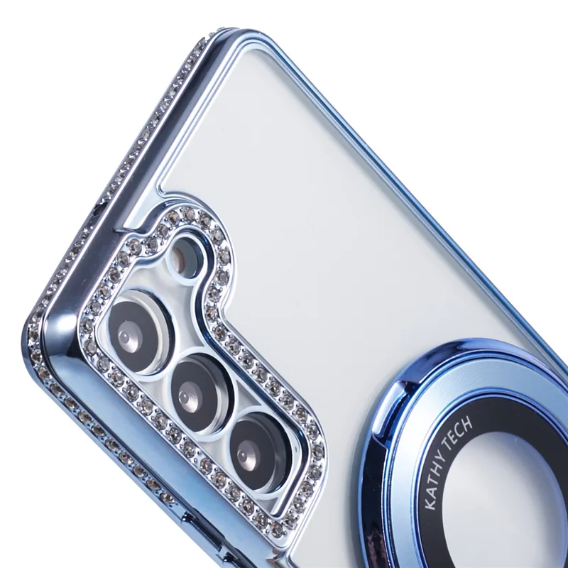 For Samsung Galaxy S22+ 5G Case Kickstand Soft TPU Back Cover Rhinestone Decor - Blue