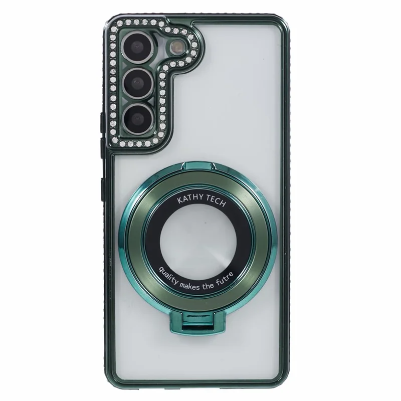 For Samsung Galaxy S22+ 5G Case Kickstand Soft TPU Back Cover Rhinestone Decor - Midnight Green