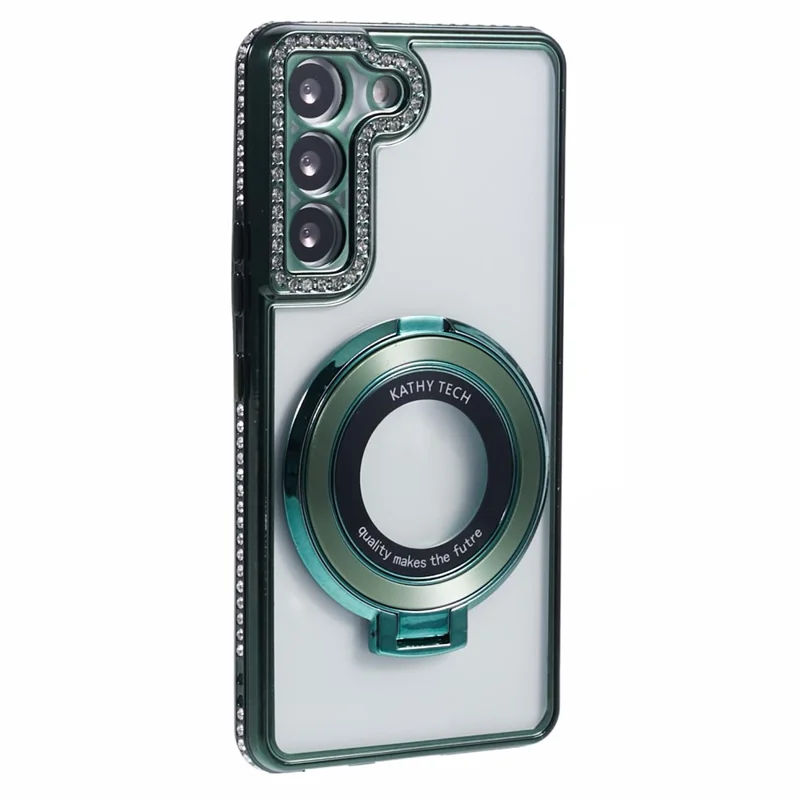 For Samsung Galaxy S22+ 5G Case Kickstand Soft TPU Back Cover Rhinestone Decor - Midnight Green