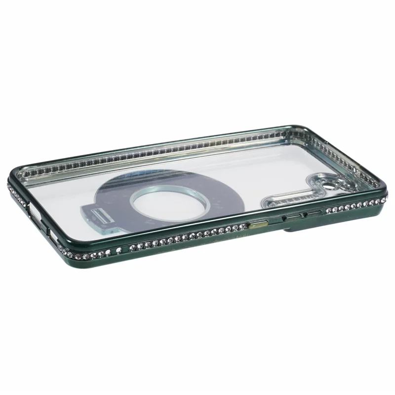 For Samsung Galaxy S22+ 5G Case Kickstand Soft TPU Back Cover Rhinestone Decor - Midnight Green