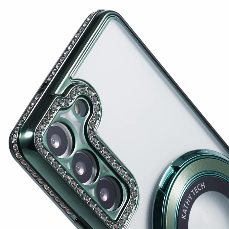 For Samsung Galaxy S22+ 5G Case Kickstand Soft TPU Back Cover Rhinestone Decor - Midnight Green